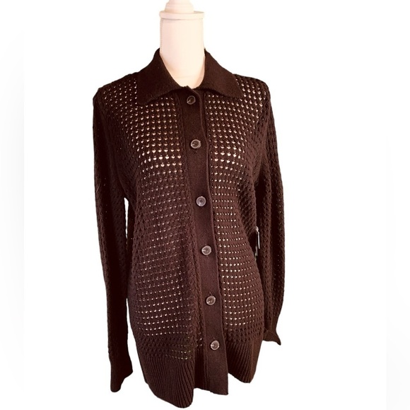 New Simply Vera Wang Women’s Medium Button Down Crotchet Black Cardigan NWT - Picture 1 of 12